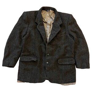 Vintage Harris Tweed Blazer Sport Coat 44 REG Brown Herringbone 100% Wool Canada